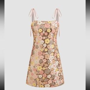SEQUIN SQUARE NECK FLORAL KNOTTED
MINI DRESS